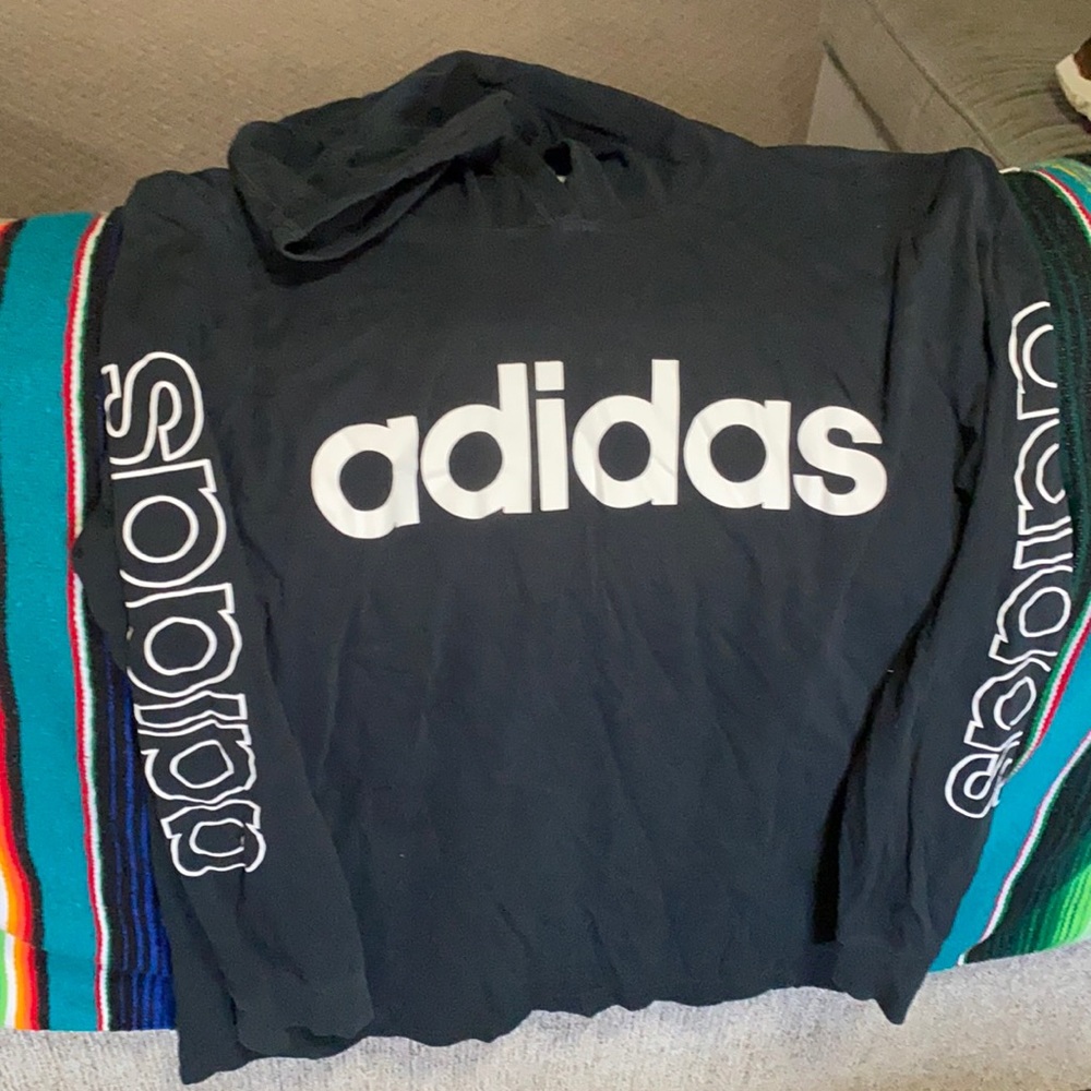 Kids Adidas hooded shirt, black, logo on both sleeves